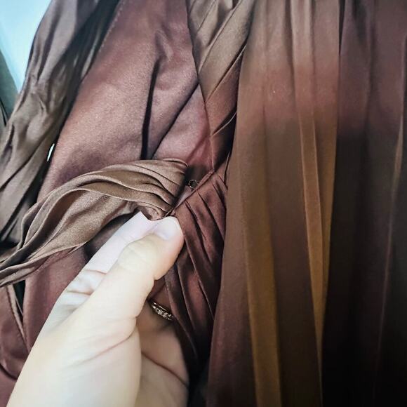 Ieena for Mac Duggal Brown Long Sleeve Pleated Full Skirt Cut Out Sides Gown 6 - Picture 16 of 16